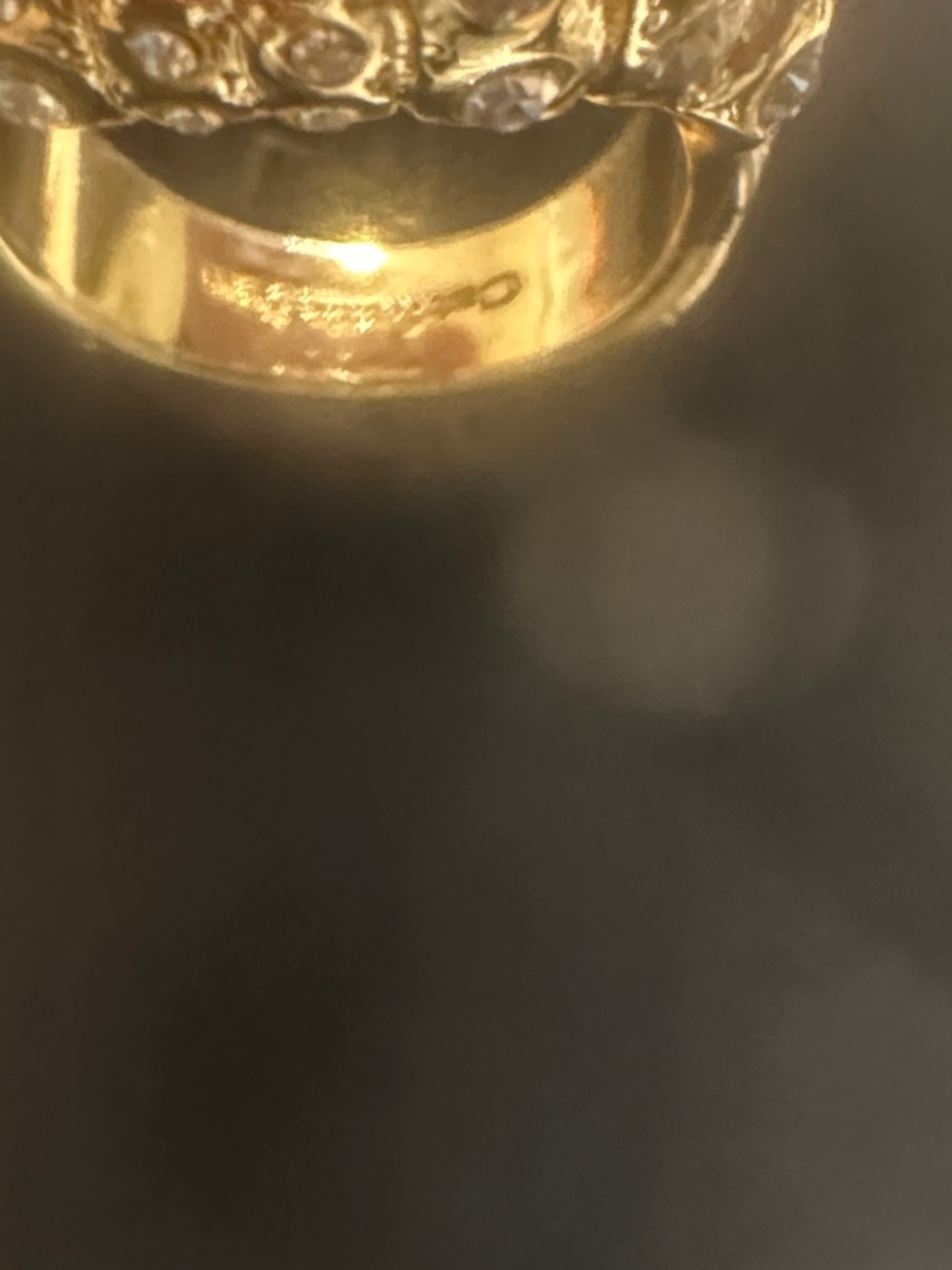Gold-Tone Green Carved Center Ring with l Accent Stones - Picture 4 of 5